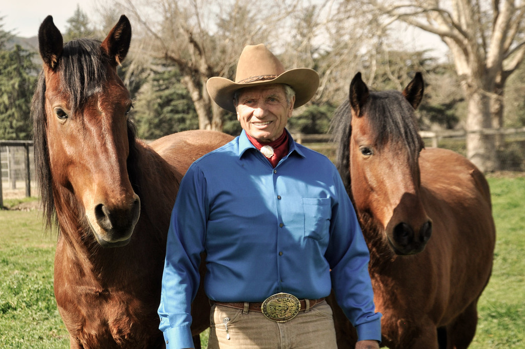 Monty Roberts and Freddie the non-loader at Hartpury College